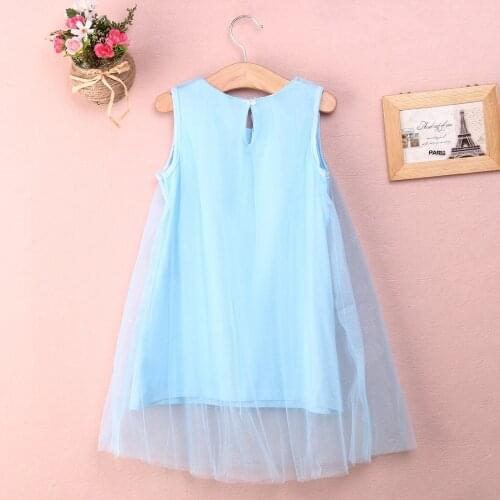 Fancy Dresses Cute Fairy Newborn Baby Girls Princess Dress Sky Blue Sleeveless Bead Tulle Little Girls Party Gown Dresses Summer