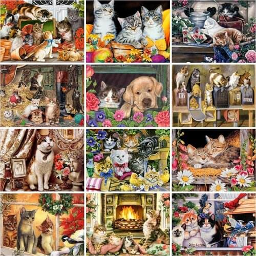 MomoArt Diamond Painting Cat Cross Stitch Rhinestone Pictures Diamond Embroidery Sale Animal Dog Handicrafts Home Decoration