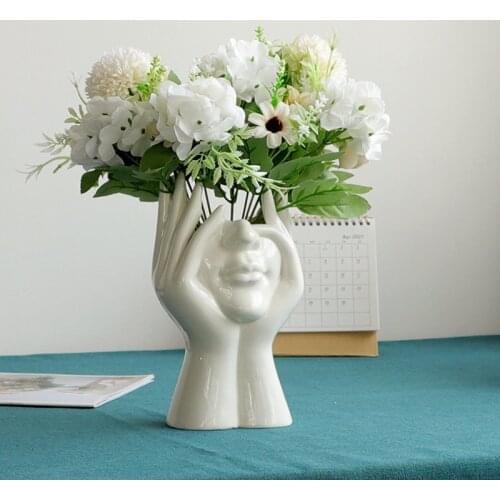 2021 New Ceramic Human Face Flower Vase Art Creatrive Sculpture Human Head Abstract Plant Flower Pot Home Decor Arrangement