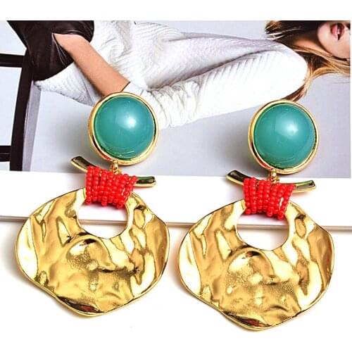 New Summer Trendy Chunky Gold Color Drop Earrings Metal Beaded Dangle Pendant Earring Statement Jewelry Wholesale