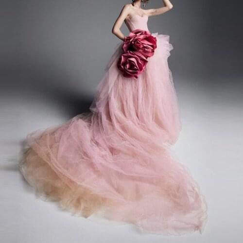 Charming Tulle Wedding Skirt Long Train Lush Ruffled Maxi Skirts for Women Special Occasion Gown Photo Shoot Performing Costumes