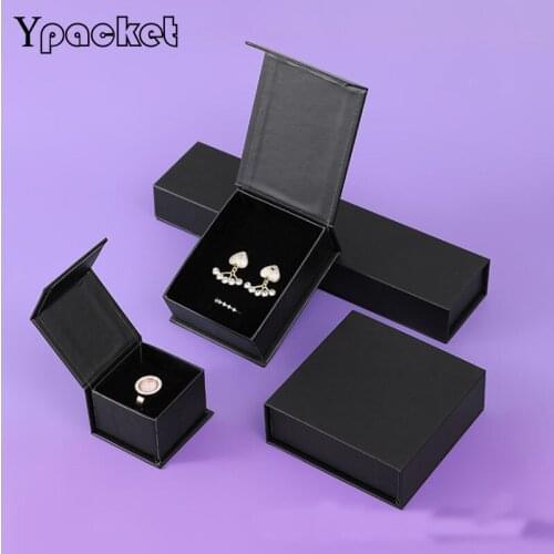 Black Square Jewelry Organizer Storage Boxe For Ring Earring Pendant Necklace Magnetic Gift Packaging Boxes 4 Size Of 40pcs/lot
