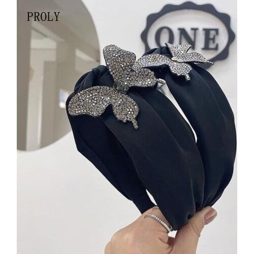PROLY New Fashion Women Headband Top Quality Butterfly Rhinestone Hairband Center Knot Headwear Hair Accessories