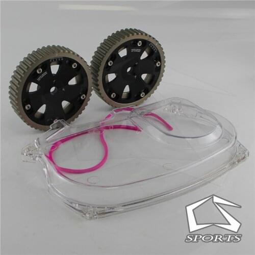Clear Timing Belt Cover+Cam Pulley Gear Fit For Mitsubishi Lancer EVO 9 IX 4G63 BK/RD