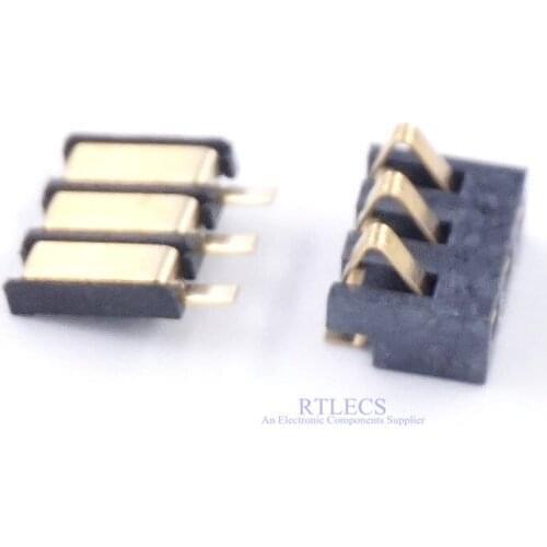 5pcs Spring Compression Contact 2.5 mm Pitch 3 Pin Female Male Connector Surface Mount Rechargeable Battery Connector Gold Flash