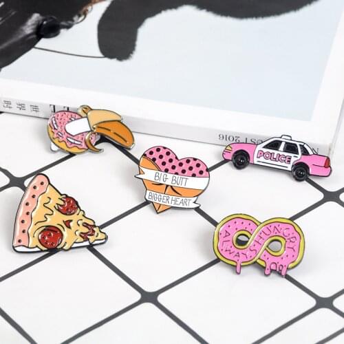 Pink Donut Banana Pizza Heart Car Pins and Brooches Sweet Enamel Pin Badge Collar Pins for women girl Shirts Brooch Jewelry Gift