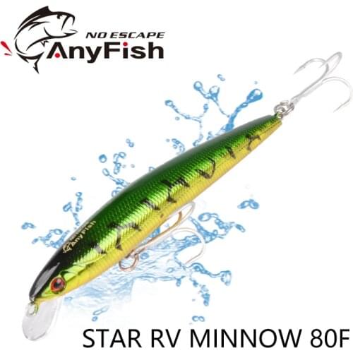 ANYFISH RV MINNOW 80F Floating Fishing Lure 8cm 5.4g Hard Bait with 2 Fishing Hooks Dive Depth 0.4-0.6m Wobbler Aritificial Bait