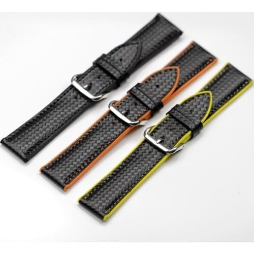 Black Carbon Fiber Watchband 18mm 20mm 22mm bottom silicone watch strap stitched For Samsung S2 S3 Tudor bracelet