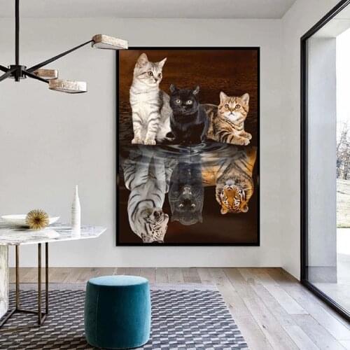 Dream Landism Abstract Cat Transformation Beast Canvas Painting Fantasy Style Interior Poster Print Wall Art Picture Home Decor
