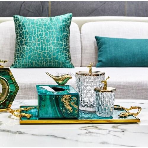 High-end Green Agate Tray Storage Tank Set Living Room Home Storage Decorative Ornaments Service Tray for Decorative Items