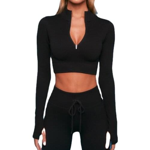 Womens Zip Cardigan Sports Top Seamless Knitted Tight Long Sleeve Yoga Wear Running Training Workout Clothes