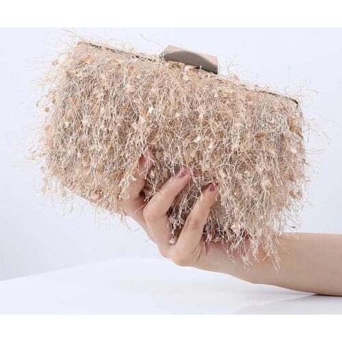Womens Tassel Clutch Purse Evening Bag Wedding Banquet Elegant Female Apricot Mini Handbag