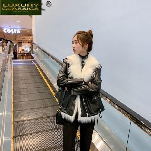 Costumes 2021 New Womens Winter Clothes Women Faux Fox Fur Vest PU Leather Jacket Motorcycle Coat Female Femme VesteLXR309