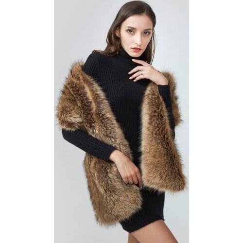 Winter warm super long faux raccoon fur wraps thick warm poncho wome bride evening party fur scarves white wedding fur pashmina