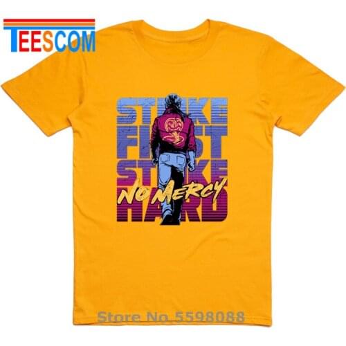 2019 80s Vintage Clothing Cobra Kai T shirt men Karate kids T-shirt Strike First Strike Hard cosplay costume No Mercy Tee shirt