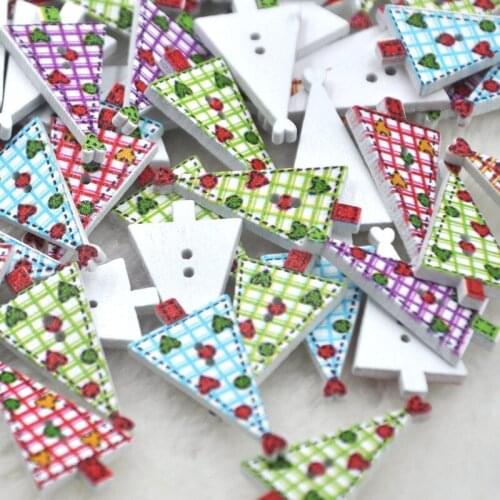 30Pcs Mix Wooden Buttons Mixed Color Beautiful Chirstmas Tree Botones Printing Sewing Accessories Scrapbooking 2 Holes WB235