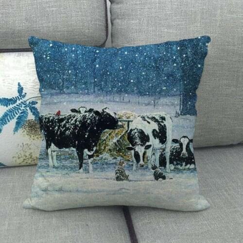 45cm*45cm fram house and animals linen cotton pillow case sofa cushion cover flower design square decorative pillow cover