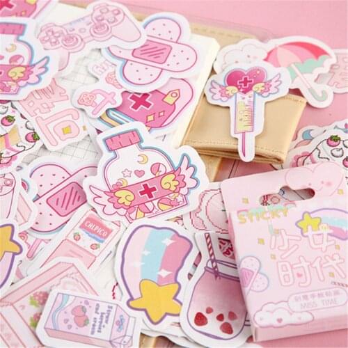 46pcs/box Cute Pink Girl Series Boxed Kawaii Stickers Planner Scrapbooking School Stationery Japanese Diary Stickers