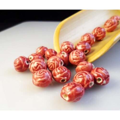 5pc/set Ceramic Bead Rose 14mm Shaped Weaving Material Diy Loose Jewelry Semi-finished Product