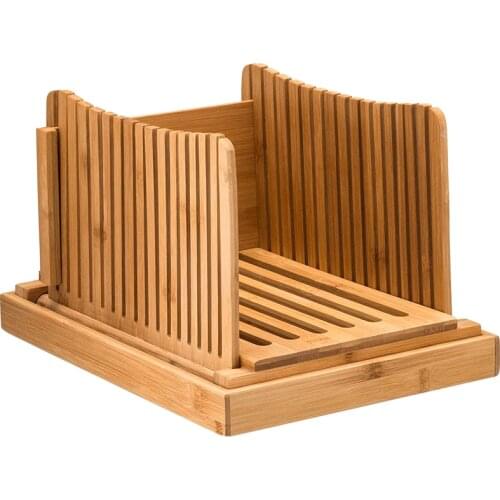 Bamboo Bread Slicer Cutting Guide - Wood Bread Cutter For Homemade Bread, Loaf Cakes, Bagels Foldable And Compact With Crumbs Tr