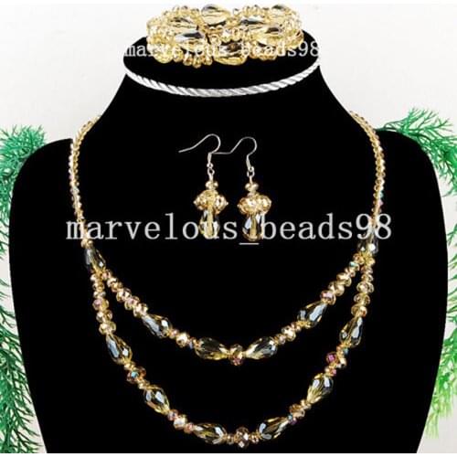 Free shipping Fashion Jewelry New Fashion Yellow Crystal Faceted Water Drop Beads Necklace Bracelet Earrings SET G3908
