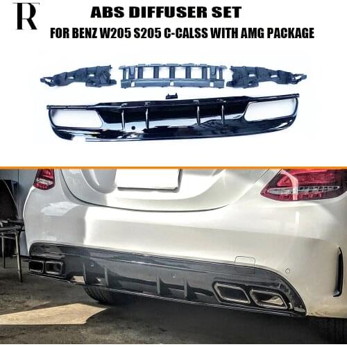 C63s Style 4 Outlet ABS Rear Diffuser with Exhaust Tips for Benz W205 S205 4Door C180 C200 C300 C43 C63 with AMG Package 15 - 22