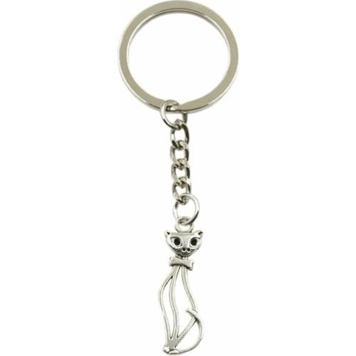 Factory Price Hollow Cat Pendant Key Ring Metal Chain Silver Color Men Car Gift Souvenirs Keychain Dropshipping