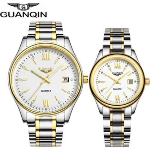 Reloj pareja GUANQIN Men Watch Full Steel Calendar Quartz Men Watch Fashion Quartz Watch Ladies Wristwatch relogio masculino