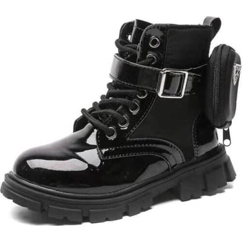 Childrens Martin Boots Girl Leather Boots Plus Cashmere Winter New School Kids Short Boots 2021