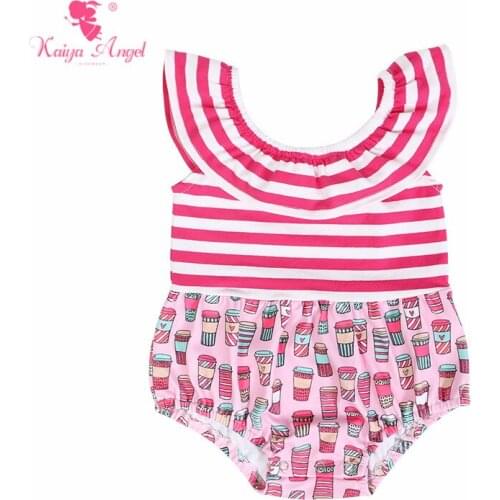 Kaiya Angel Toddler Rompers 4th of July Newborn Baby Girl Boy Summer Clothes Rose White Striped Cotton Pink Color Cups Rompers