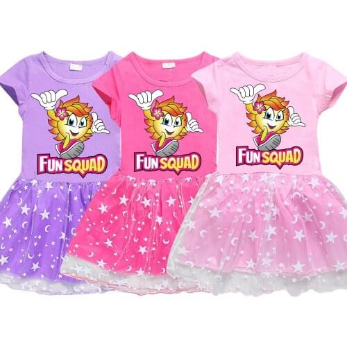 Funsquad Mesh Dress Summer Short Sleeve Childrens Dress Little Girls Costume Cotton Baby Girl Clothing 2 3 4 6 7 8 10 12 Year