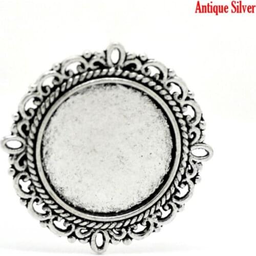 DoreenBeads 20PCs Silver Color Round Cabochon Setting Connectors 31mmx31mm(Fit 20mm Dia)