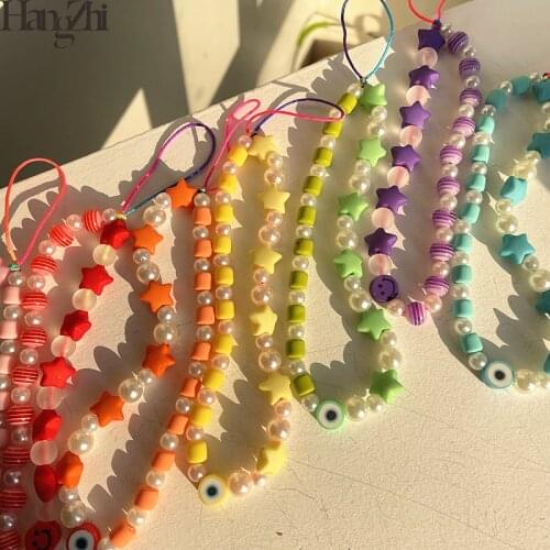 HangZhi 2021 New Pearl Matte Transparent Beads Soft Pottery Star Eyes Phone Chain for Women Girls Mobile Phone Accessories