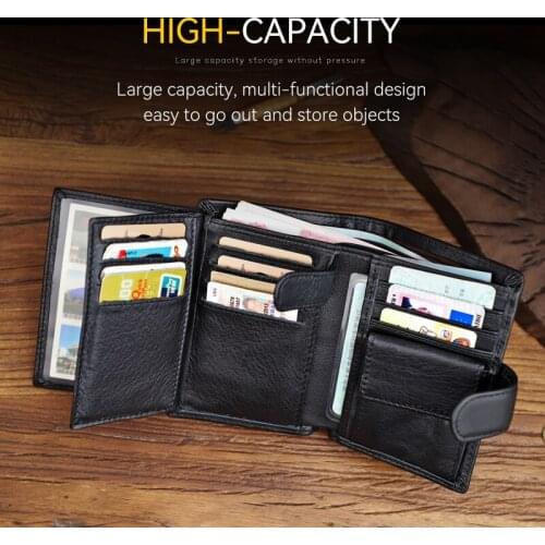 Handmade Cow Leather Men Short Wallet Multi-card Holder Genuine Leather Button Wallet Business Large Capacity Male Money Purse