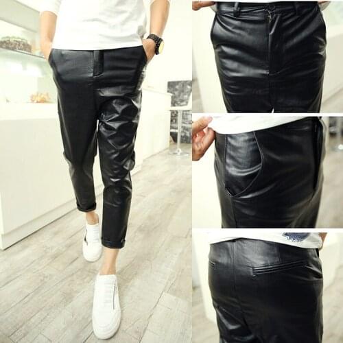 Costume men dj performance Male fashion leather pants ankle length trousers pants stage singer costumes clothing