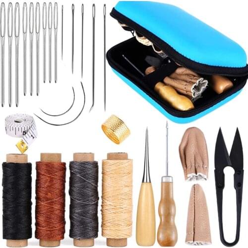 LMDZ Leather Working Tools and Supplies, Leather Working Kit with Large-Eye Stitching Needles,Waxed Thread, Leather Sewing Tools