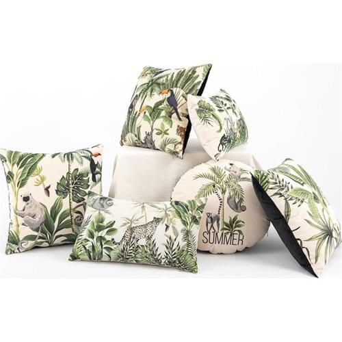 Frosted Velvet Cushion Cover Animals Tropical Palm Tree Lemur Cartoon Print Pillow Case 45*45/30*50 Sofa Home Decorative Pillows