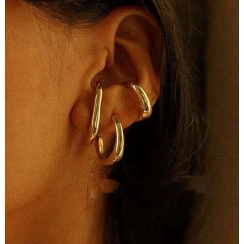 Hiphop Punk Metal Ear Cuff Earrings Fake Piercing Silver Color Gold Round C Clip On Earrings for Women Man Earcuffs