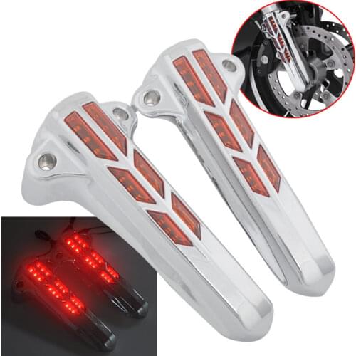 Motorcycle Chrome Front Lower Fork Leg Slider Cover LED Light For Harley 14-19 Glide FLHT FLHX FLHR Ultra Classic Motor Parts