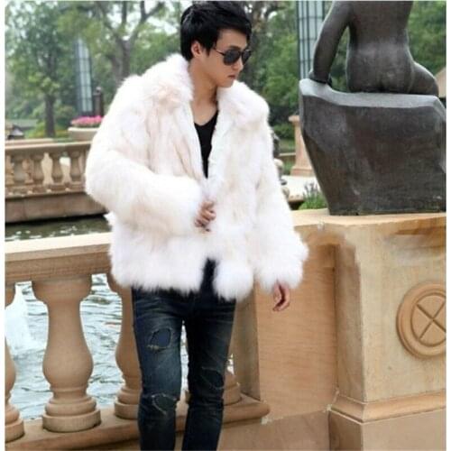Mens Faux Fur Coat Korean Loose Clothing Winter White Fluffy Warm Coat Plus Size Casual Male Top Boys Thermal Jacket Xxxl 4xl