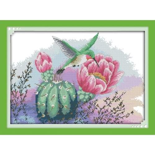 Flowers and hummingbird cross stitch kit 14ct 11ct pre stamped canvas cross stitching animal embroidery DIY handmade needlework