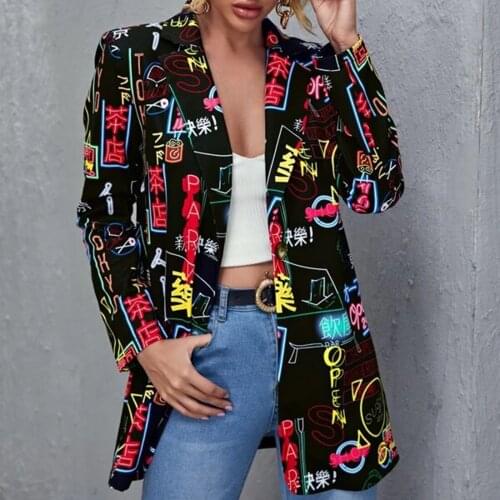 2021 New Women Turn-Down Collar Full Sleeve Coats autumn Printing Cardigan Blazers Fashion Elegant Streetwear Suit #T2G