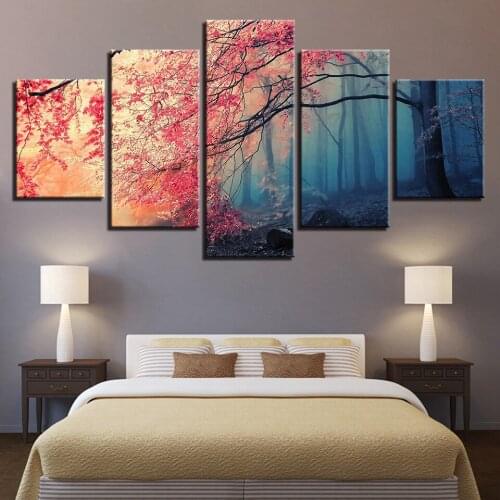 Prints Poster Wall Modular Picture Home Decoration 5 Panel Tree Landscape Canvas Art Living Room Modern Paintings Artwork