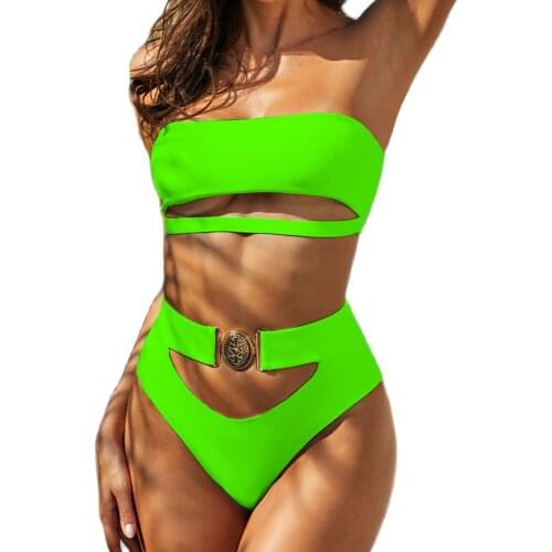 Sexy High Waist Bikini Micro Metal Buckle Women Bra Bandage Swimsuit Biquini Feminino 2021 Summer New
