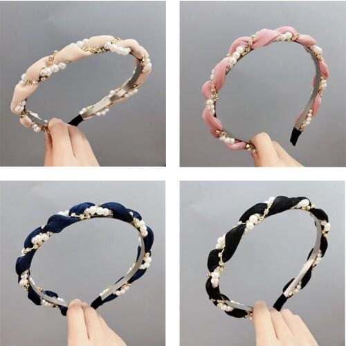 Popular Imitation pearl Twist beautiful Crystal Faux Hairband Braided Headband Hair Shiny Women