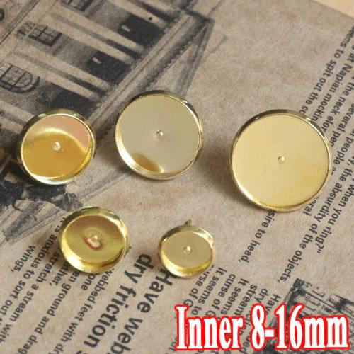 WHOLESALE 50pcs GOLD Plated Metal Based Earring Stud with inner 8-14mm Cameo Setting Blank base Tray for DIY Jewelry Making