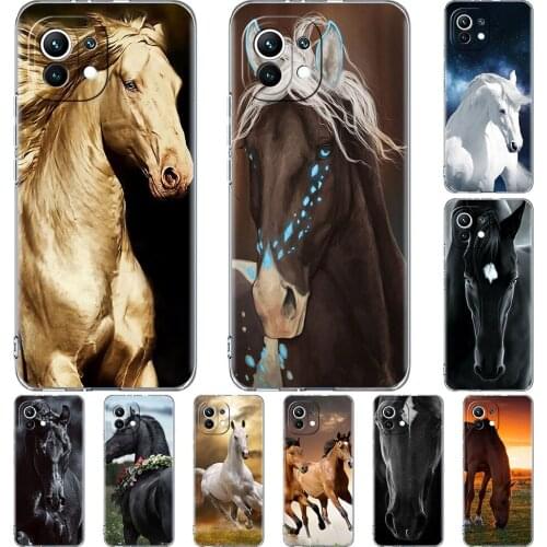 Clear Case for Xiaomi Mi Poco X3 NFC M3 11 10T Lite Phone Soft Cover Note 10 Pro 9T Transparent Celular Capa White Horse Animal