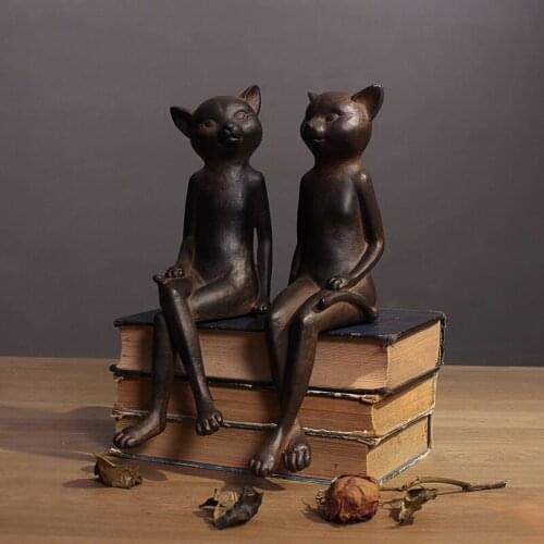 RETRO RESIN RUST LUCKY ANIMAL CAT FIGURINE LIVING ROOM CABINET CRAFTS ORNAMENTS DECORATION MODEL HOME FURNISHING SCULPTURE