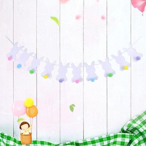 Happy Easter Rabbit Bunny Ball Banner Garland Wall Hanging Bunting Flag Decoration Photo Prop Party Supplies
