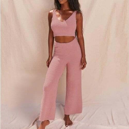 Sexy White Two Piece Set For Women V Neck Sleeveless Tank Tops High Waist Wide Leg Pants Female 2020 Summer Fashion New K923